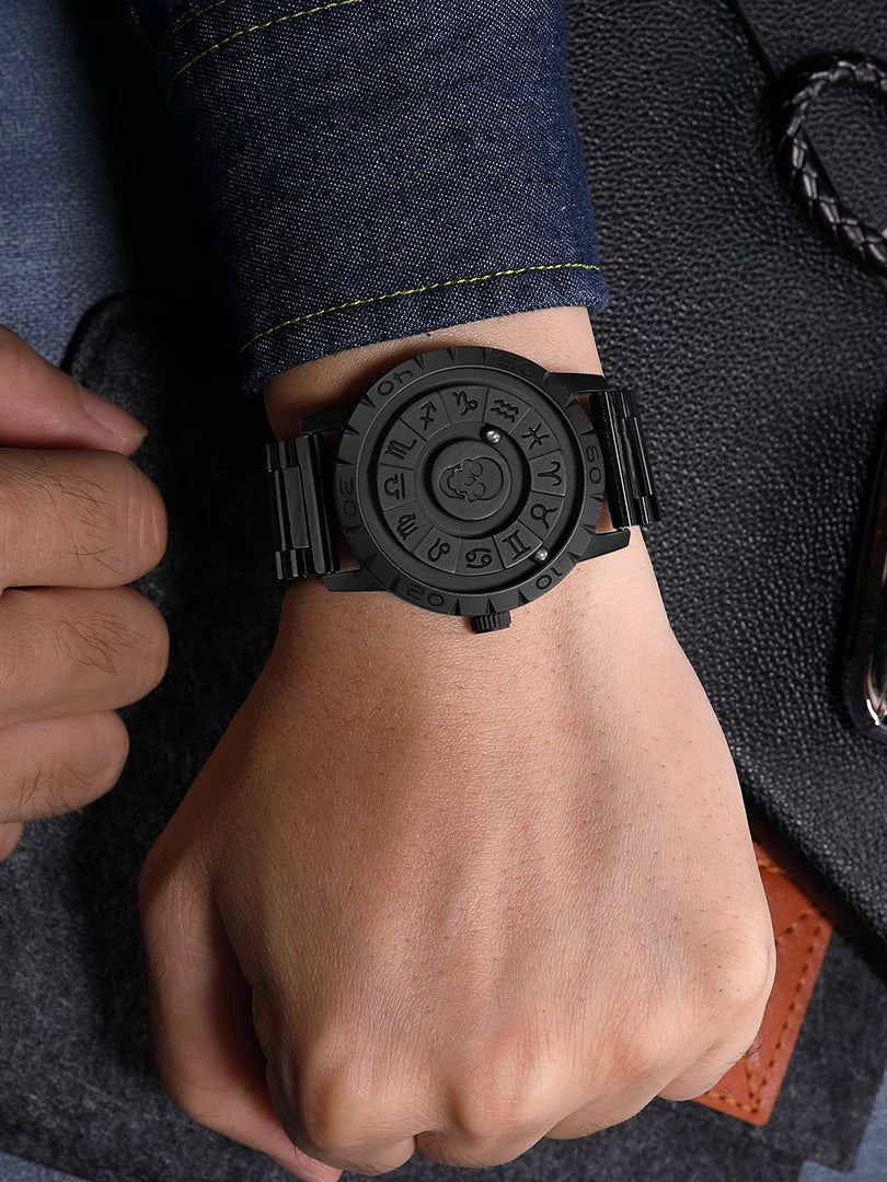 RBB New Men’s Black Stainless Steel Quartz Wristwatch – Magnetic Bead Pointer, Conceptual Dial, Casual Style