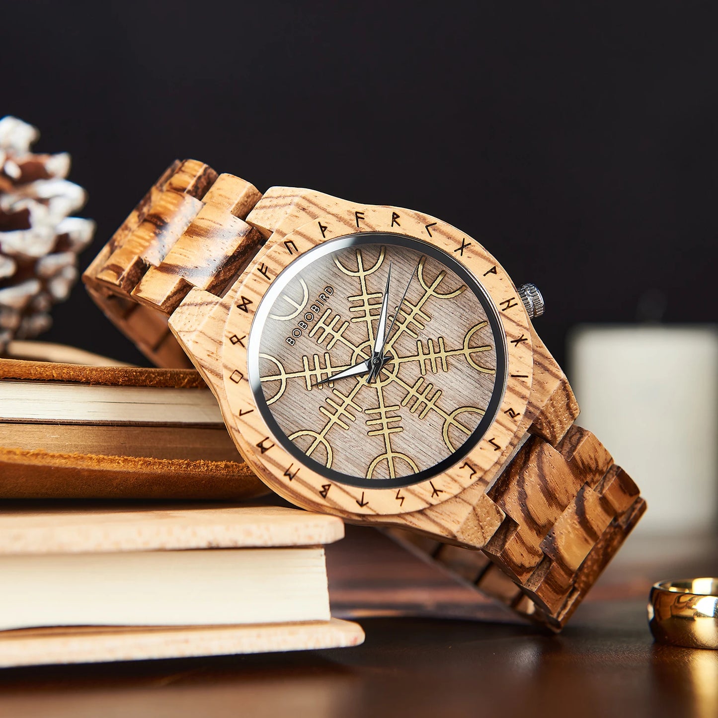 RBB Viking Wooden Wristwatch for Men – Vintage Style with Quartz Movement | Customizable