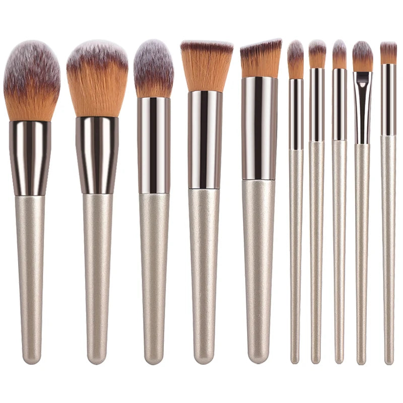 Hot Champagne Makeup Brush Set – Foundation, Blush, Eyeshadow & Blending Tools