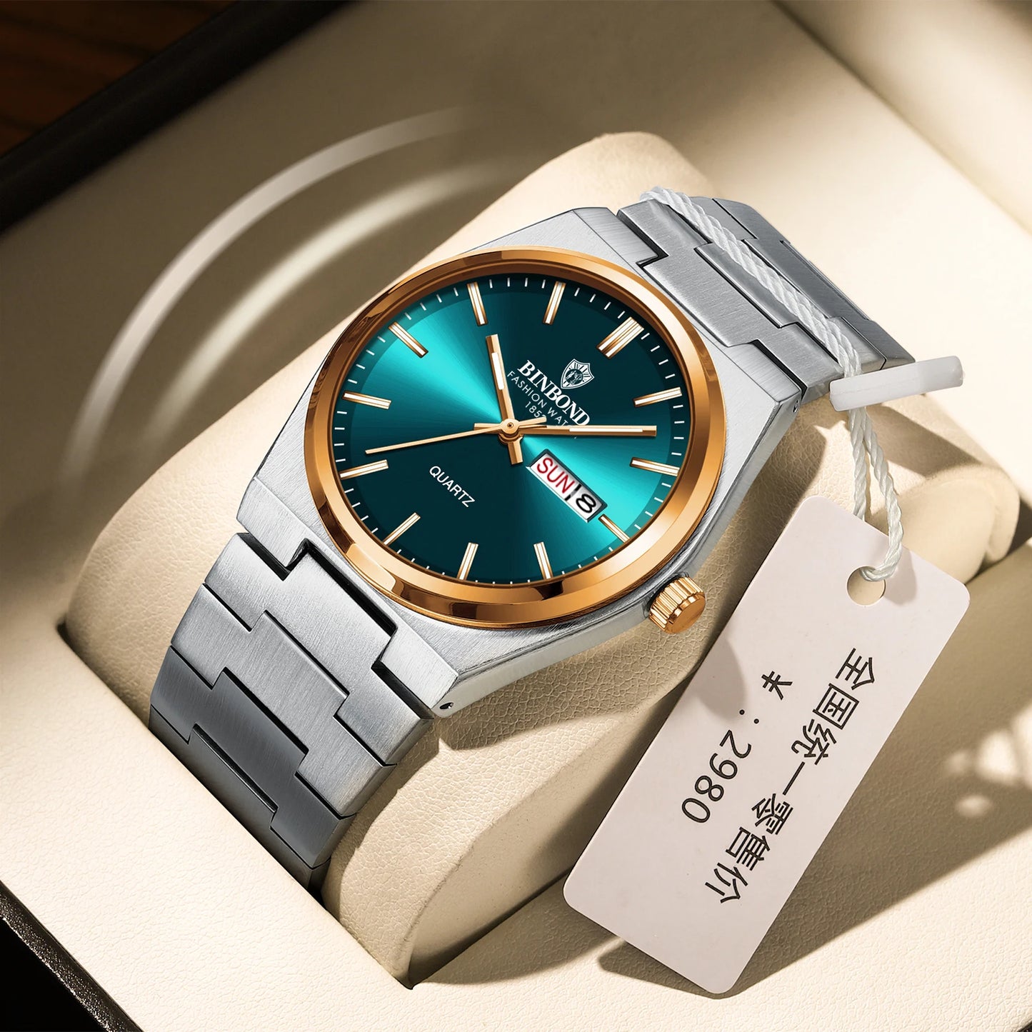 RBB Luxury Men's Quartz Watch – Waterproof Stainless Steel Sport Wristwatch with Date & Luminous Display + Gift Box