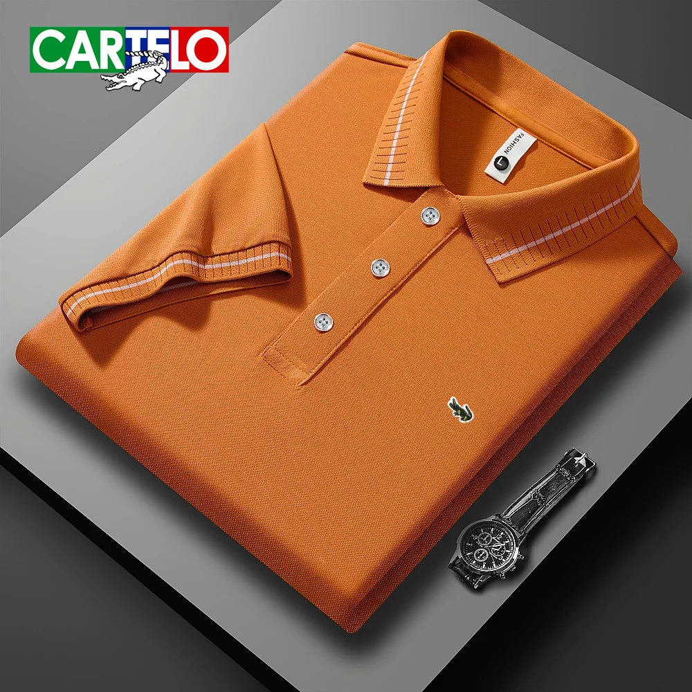 RBB Embroidered Polo Shirt – Men's Summer Casual Micro-Elastic Short Sleeve Top (Button Collar, Plus Size)