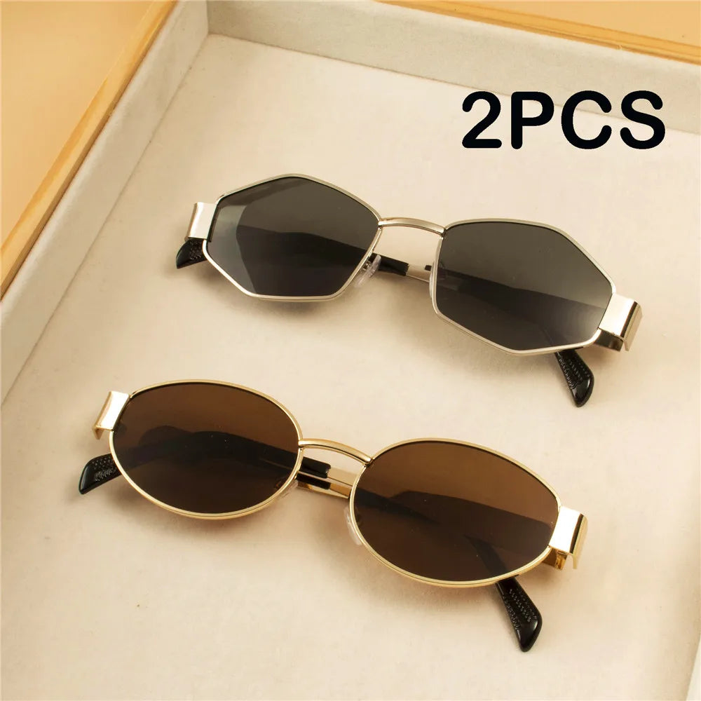 RBB Vintage Punk Round Sunglasses for Women (2PCS) | Retro Metal Frame | RBB Fashion Eyewear