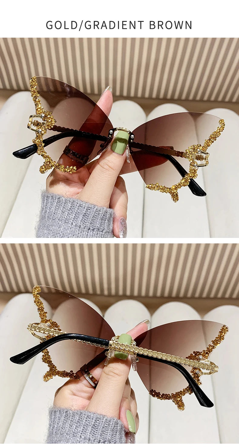 RBB Y2K Oversized Butterfly Sunglasses for Women – Diamond Edge Design, Fashion Street Style