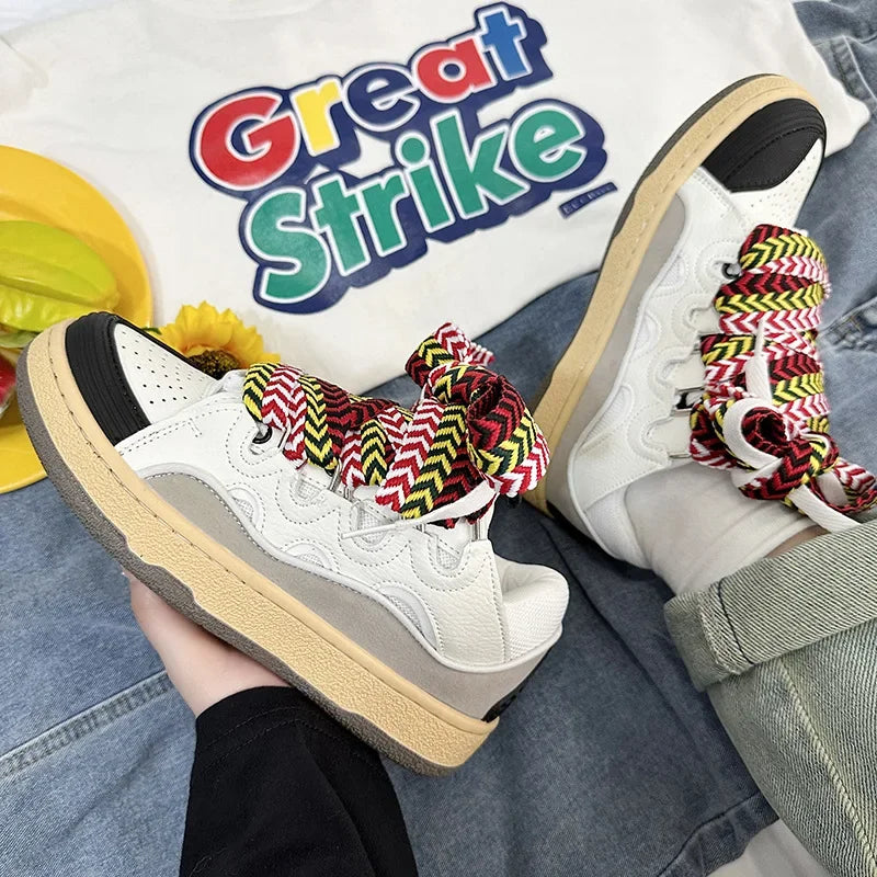 2025 Unisex Thick-Soled Dad Sneakers – Casual Lace-Up Skateboard Shoes, Mixed Colors