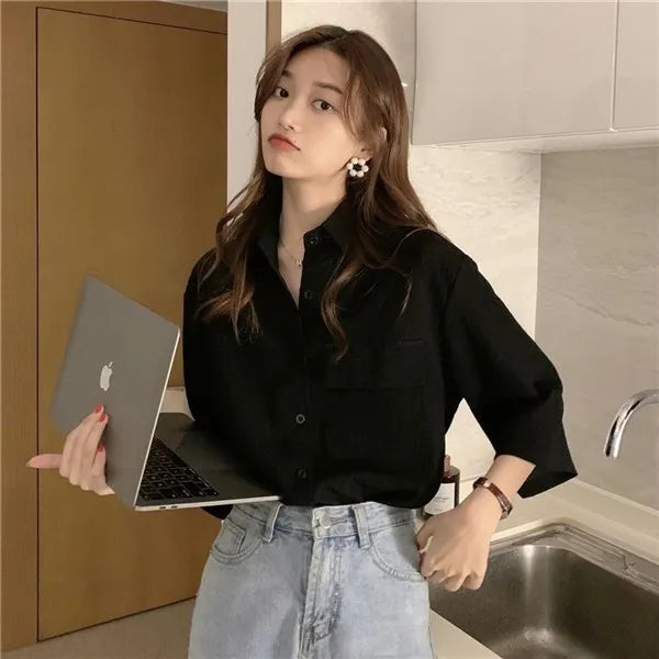 RBB Women's Retro Quarter Sleeve Shirt – Loose Fit Casual Summer Outerwear