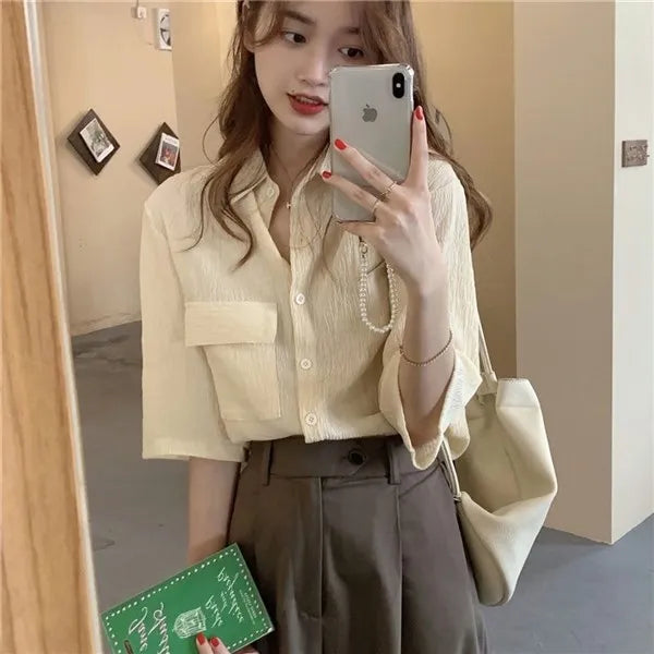 RBB Women's Retro Quarter Sleeve Shirt – Loose Fit Casual Summer Outerwear