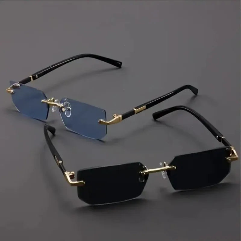 RBB Rimless Rectangle Sunglasses – Small Square Unisex Summer Travel Shades