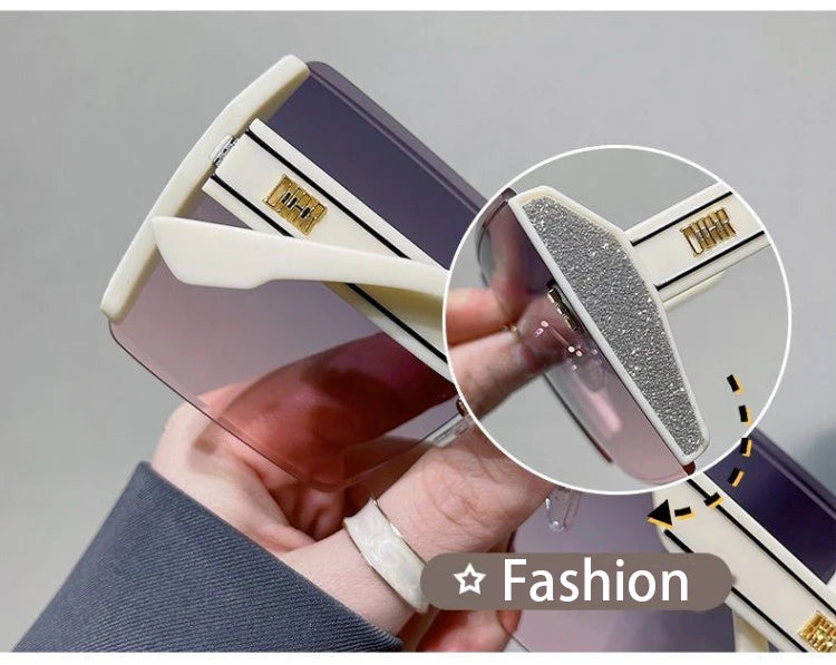 RBB Vintage Rimless Square Sunglasses for Women – Gradient Mirror Lens, Classic Retro Style