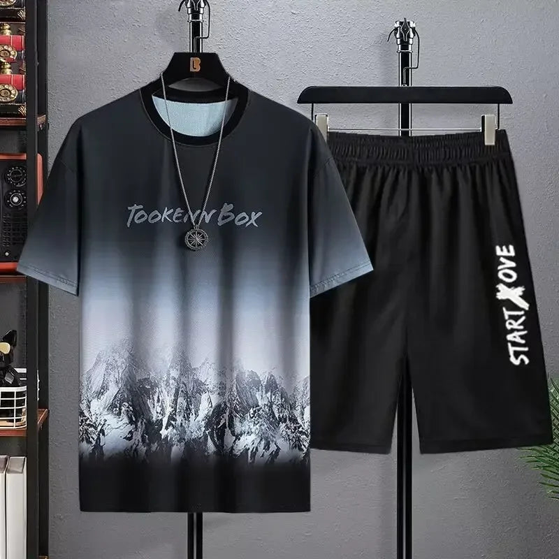 RBB Pro Active Men’s Quick-Dry 3D Printed Sports Tracksuit – Short Sleeve T-Shirt & Shorts Set