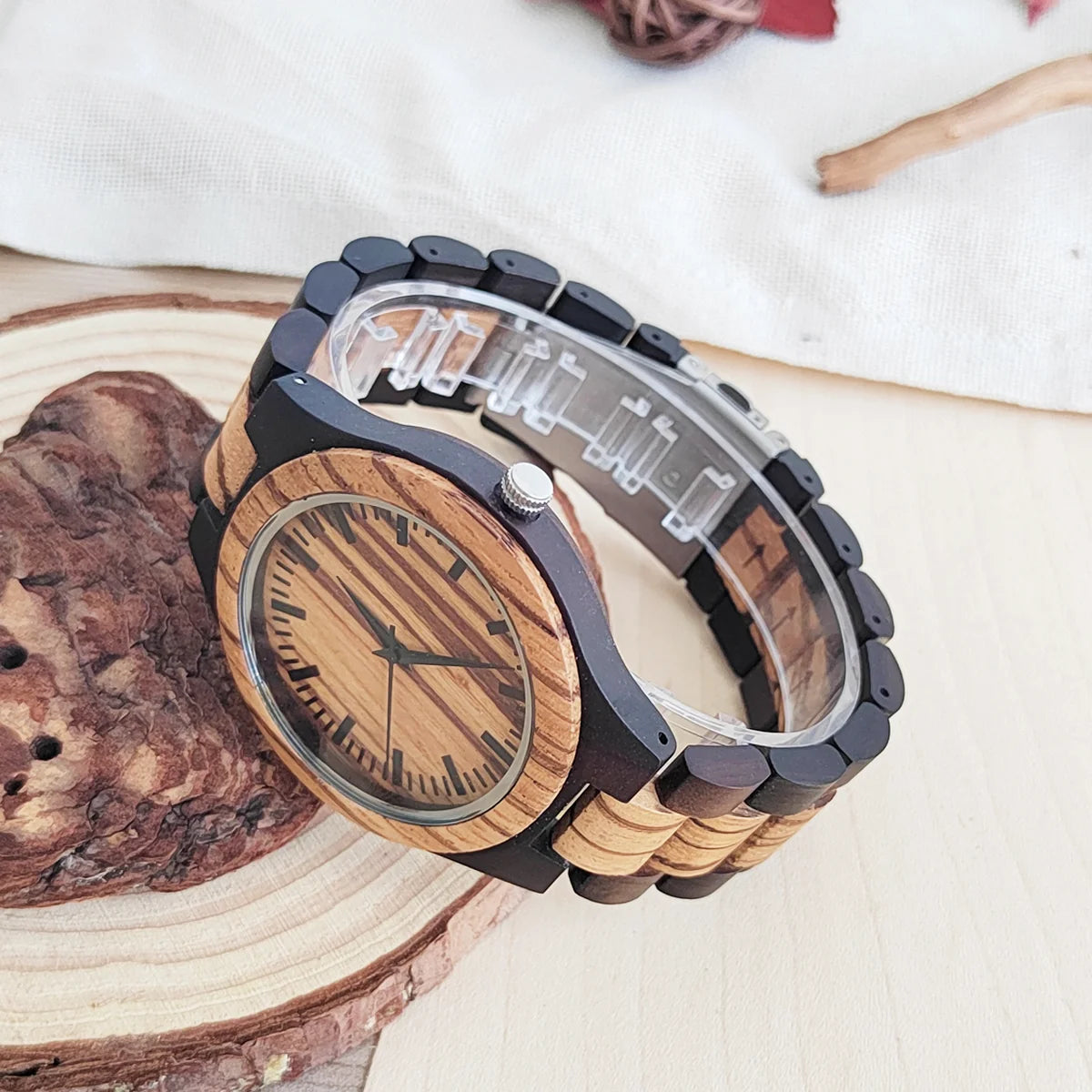 RBB Personalized Wooden Quartz Watch – Unisex Leather Strap, Custom Engraving, Gift-Ready