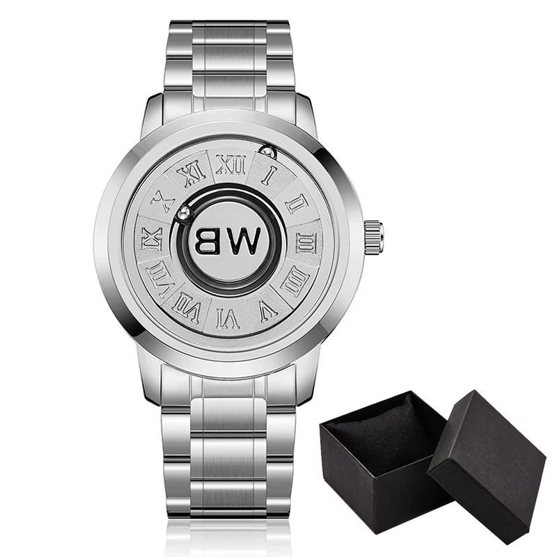 RBB New Men’s Black Stainless Steel Quartz Wristwatch – Magnetic Bead Pointer, Conceptual Dial, Casual Style