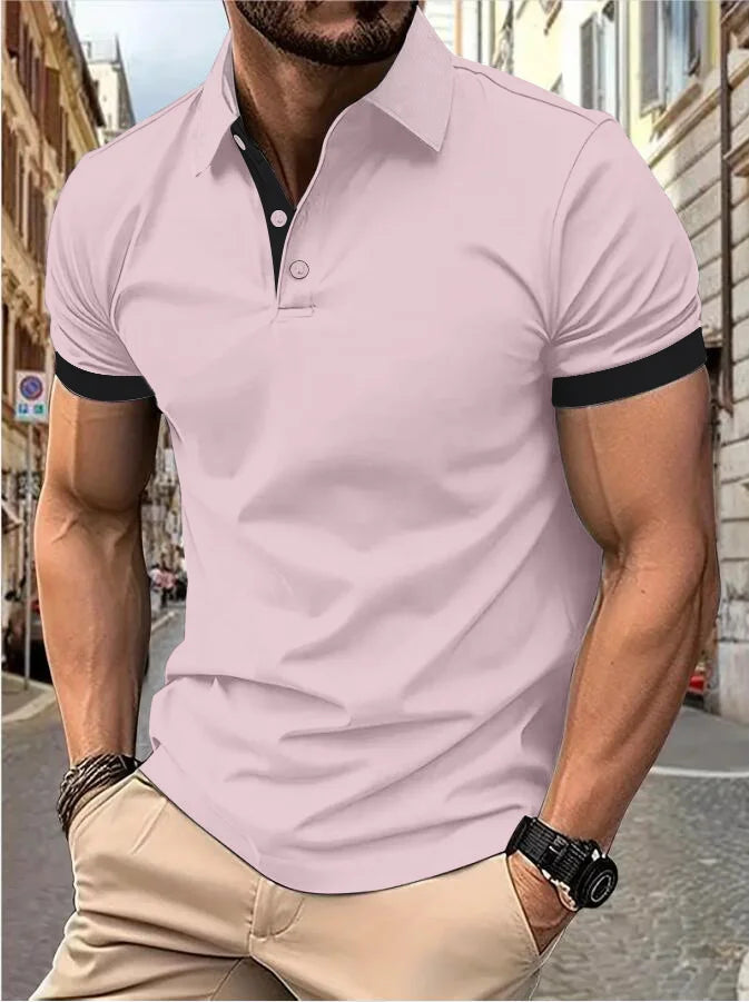 RBB Men’s Short Sleeve Color Matching Fashion Lapel Shirt – Stylish Casual Summer Top