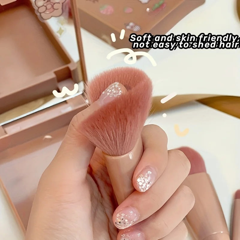Portable Makeup Brush Kit – 5 Pcs with Foldable Mirror