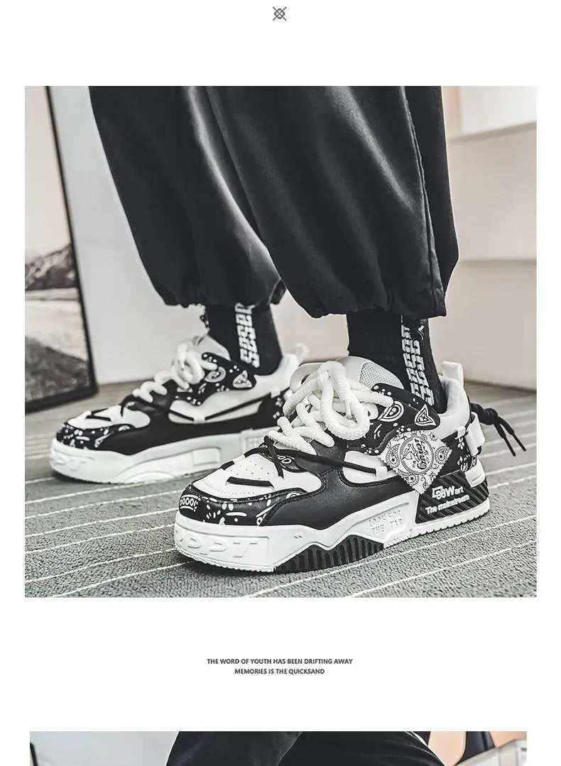 Men’s 2025 Platform Sneakers – Trendy Graffiti Skateboard Lace-Up, Soft Sole, Non-Slip Outdoor Sports Shoes