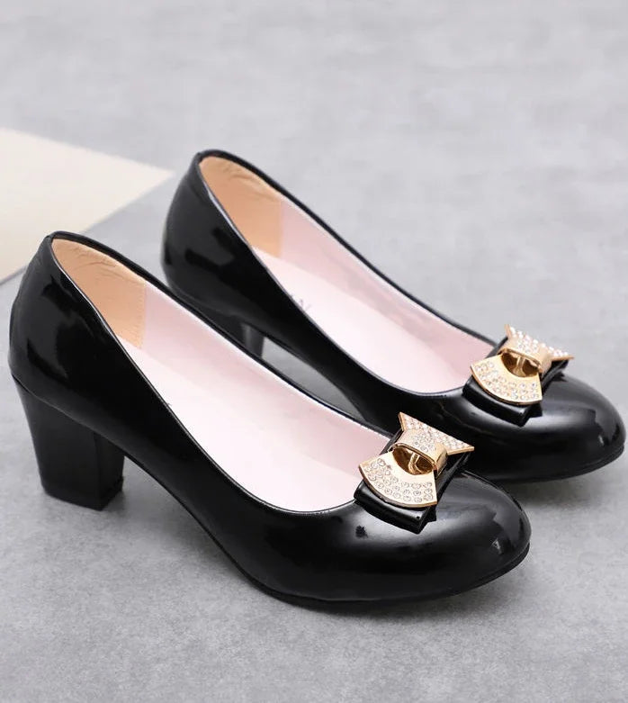 RBB Luxury Y2K Block Heel Pumps with Bow – Formal Chunky Heels for Women