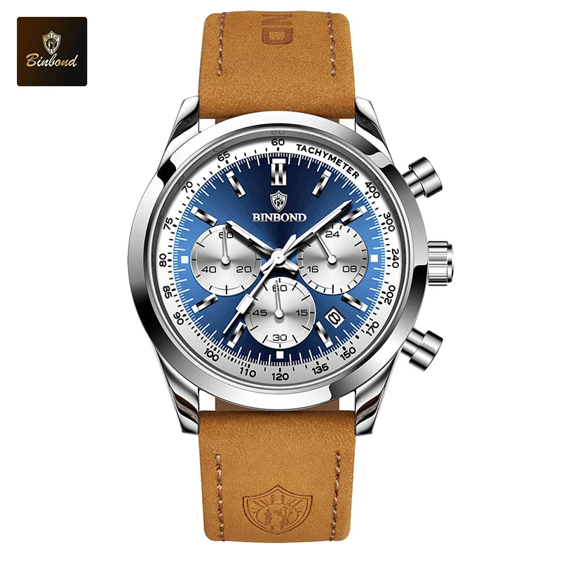 RBB Men's Quartz Watch – Leather Strap, Luminous Dial, Waterproof, Sports & Business Style