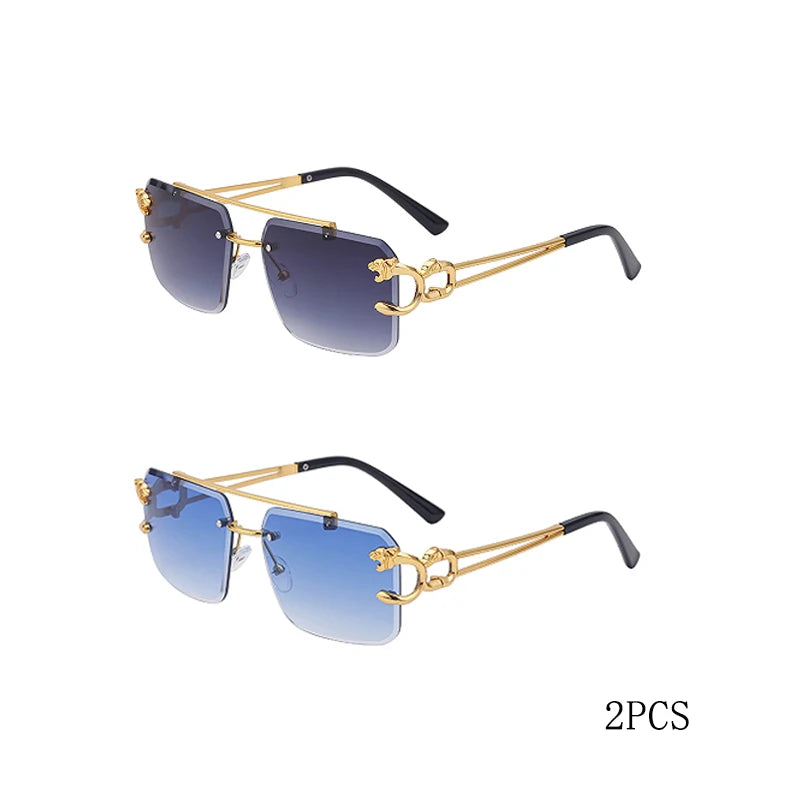 RBB 90168 Women's Fashion Metal Leopard Rimless Sunglasses – Gradient Ocean Film UV400 Double Bridge Design