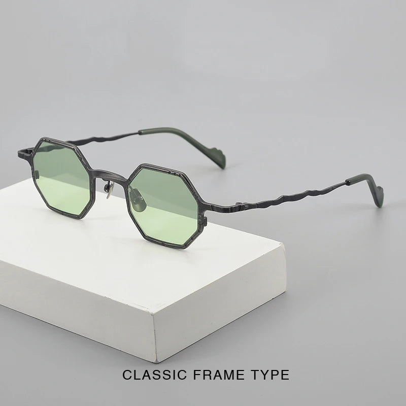 RBB Black Steampunk Retro Polygonal Pure Titanium Sunglasses – UV400 Protection for Men & Women