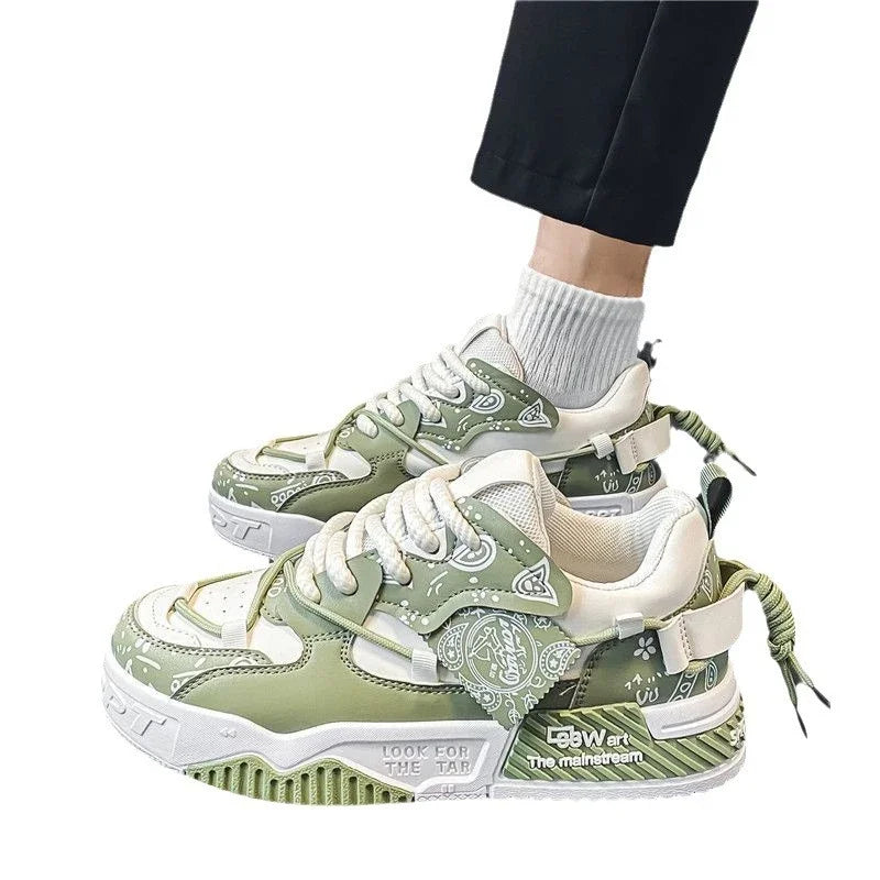 Men’s 2025 Platform Sneakers – Trendy Graffiti Skateboard Lace-Up, Soft Sole, Non-Slip Outdoor Sports Shoes