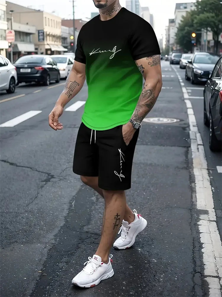 RBB Men’s 2-Piece Summer Outfit – 3D Printed Short Sleeve T-Shirt & Casual Shorts Sportswear Tracksuit