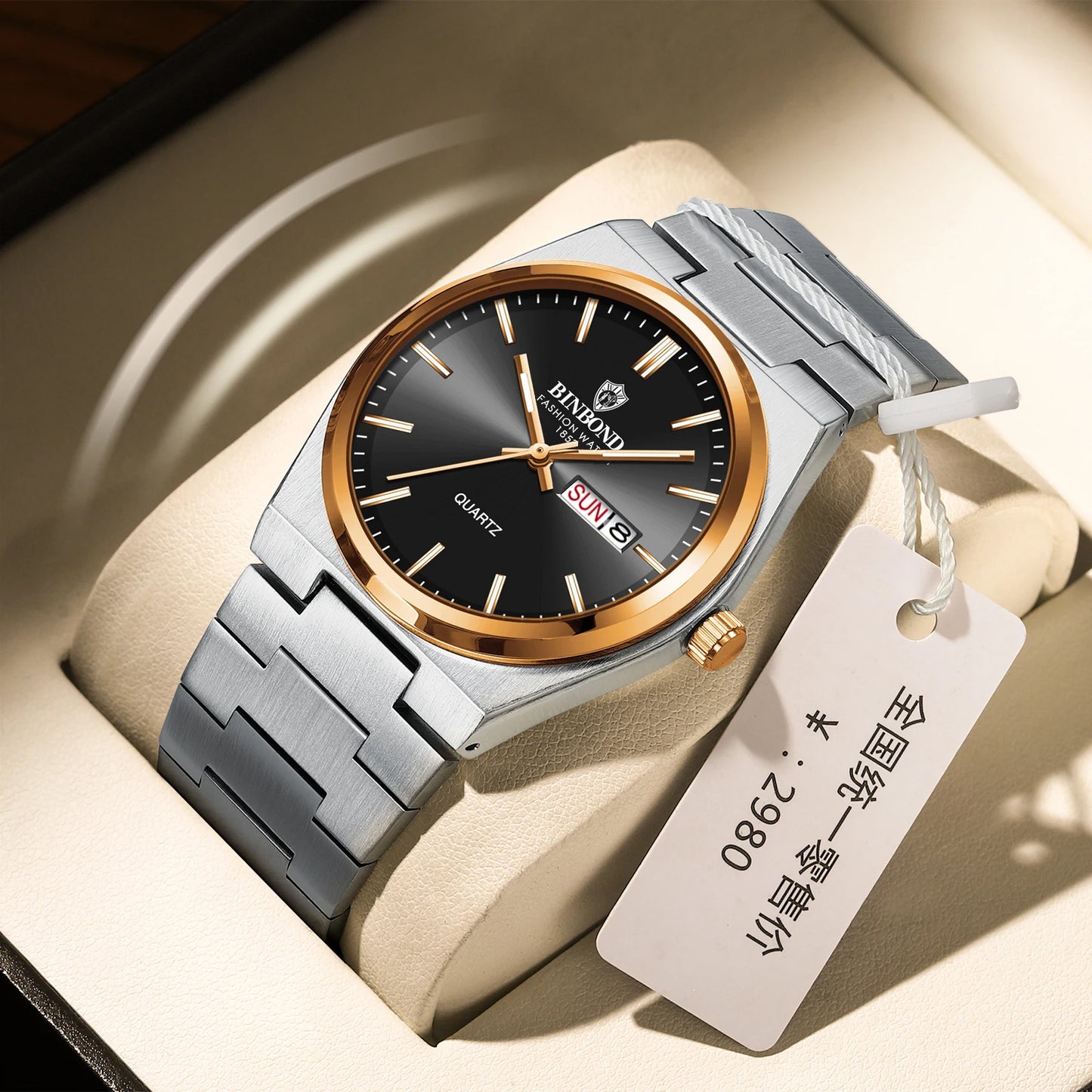 RBB Luxury Men's Quartz Watch – Waterproof Stainless Steel Sport Wristwatch with Date & Luminous Display + Gift Box