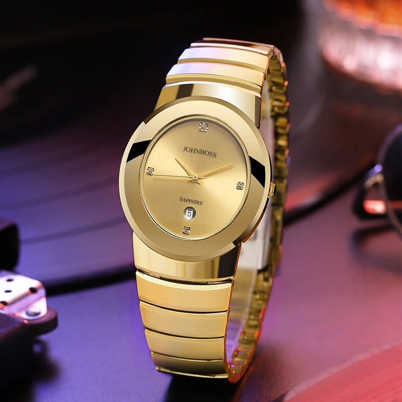 RBB Men's Oval Gold Tungsten Steel Watch – Swiss Quartz Movement, Sapphire Glass, Diamond Markers