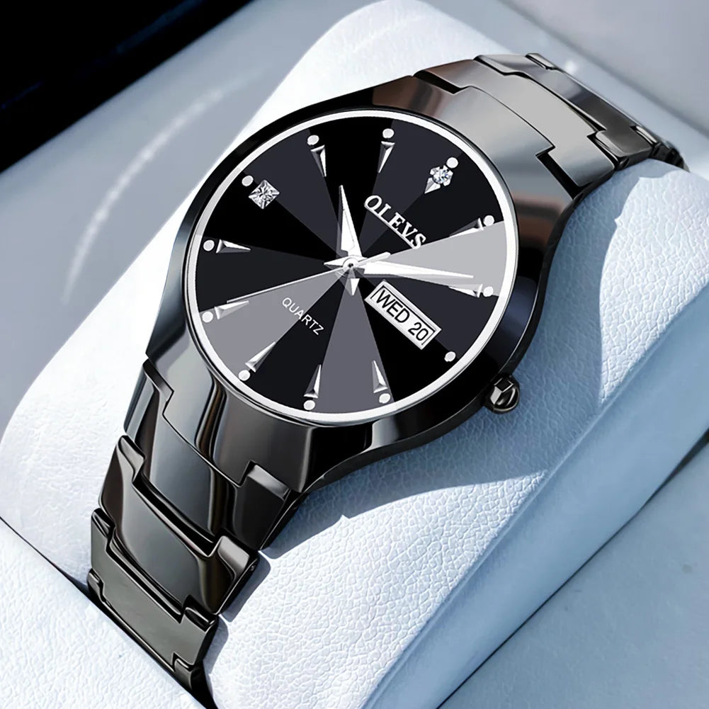 RBB Men’s Luxury Quartz Watch – Tungsten Steel Case & Strap, Luminous, Date & Week Display, Waterproof