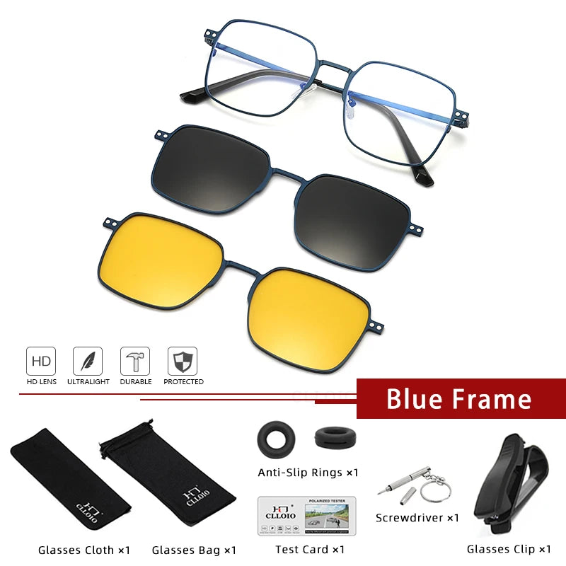 RBB 3-in-1 Magnetic Clip-On Glasses – Titanium Frame Polarized UV400 Eyewear for Men & Women