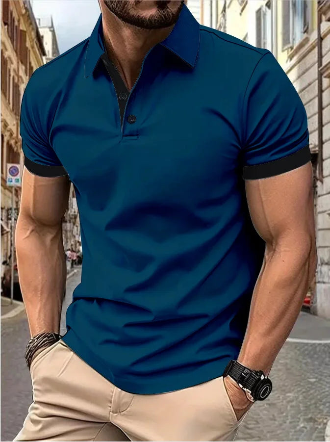 RBB Men’s Short Sleeve Color Matching Fashion Lapel Shirt – Stylish Casual Summer Top