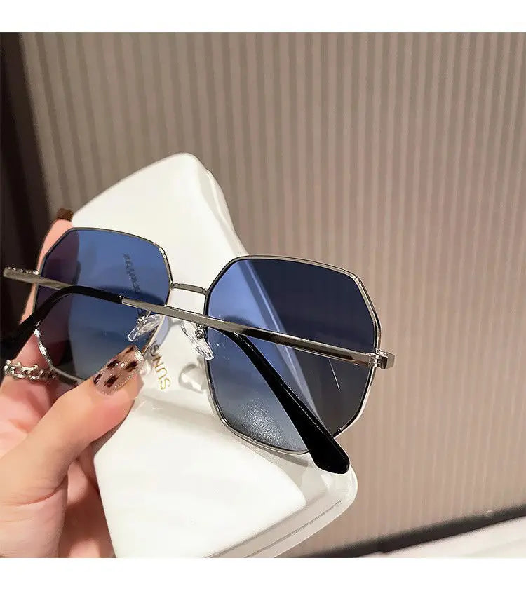 RBB Transparent Blue Polygonal Sunglasses – Large Frame Metal Driving Shades