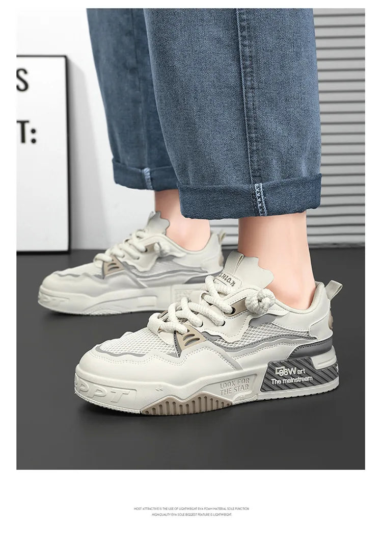 2025 Men’s Large-Size All-Season Soft Sole White Sneakers – Versatile Fashion Sports Shoes