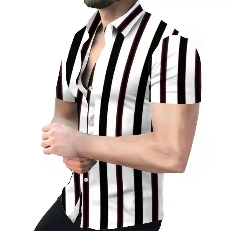 RBB Men's Striped Short Sleeve Button-Up T-Shirt – Turn-Down Collar Casual Summer Fashion Top