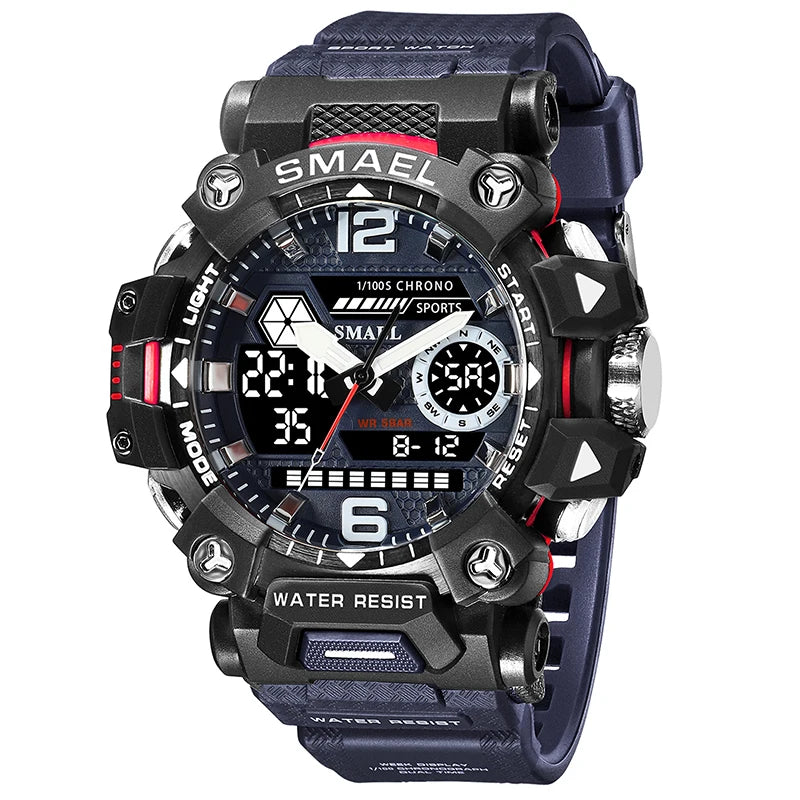 RBB Men’s Digital Sports Watch – 50M Waterproof, Dual Display, LED Quartz