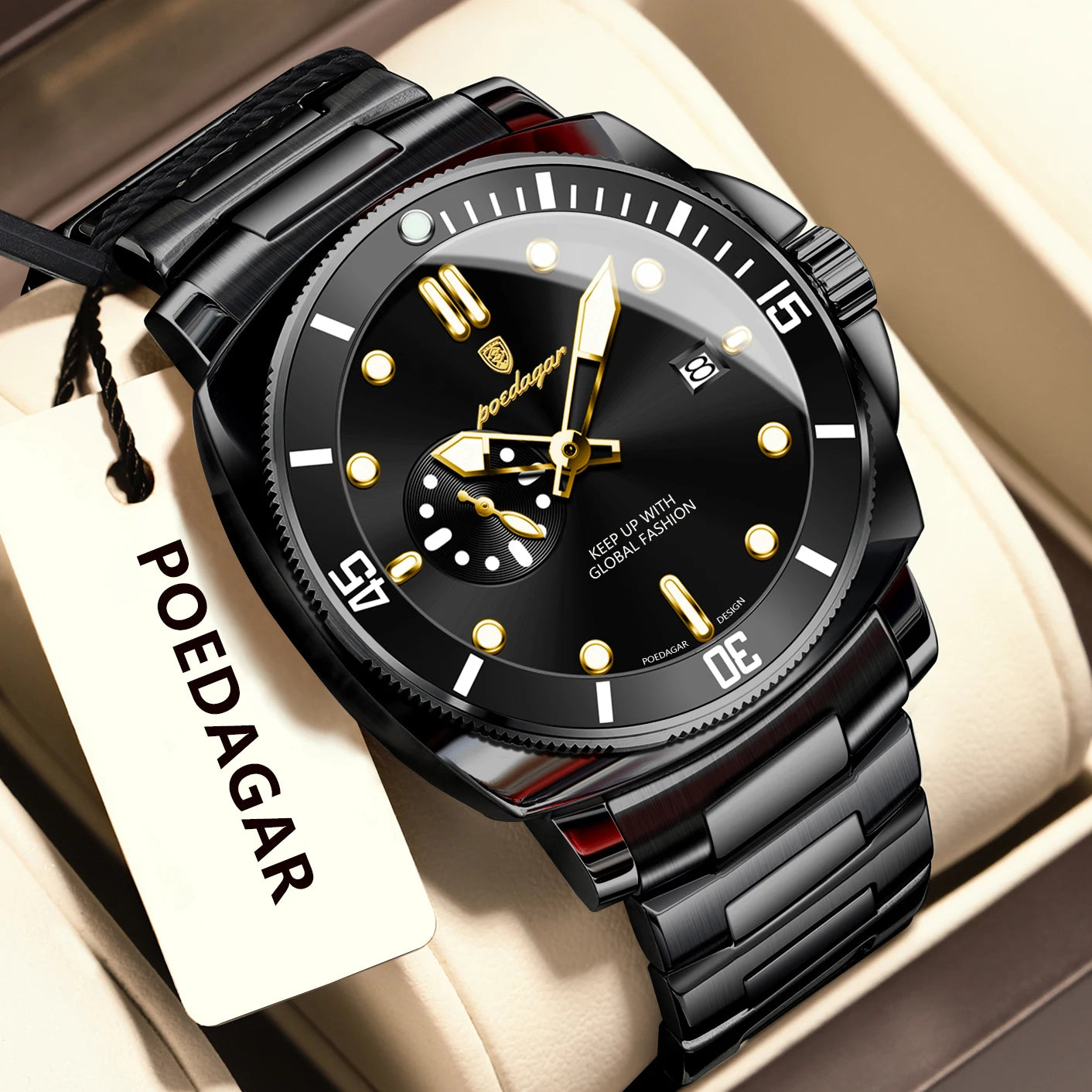 RBB Luxury Men's Quartz Watch – Stainless Steel, Waterproof, Luminous, Date Display, Business Style