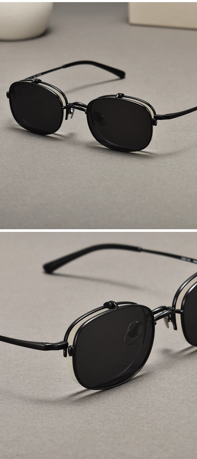 RBB Vintage Titanium Square Glasses Frame with Flip-Up Sunglasses – Semi Rimless Eyewear for Men & Women