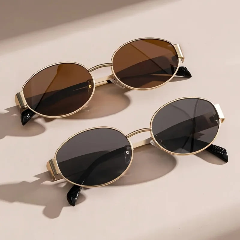 RBB Fashion Sunglasses – 2 Pairs Unisex Retro Oval Metal Frame Travel Eyewear Set