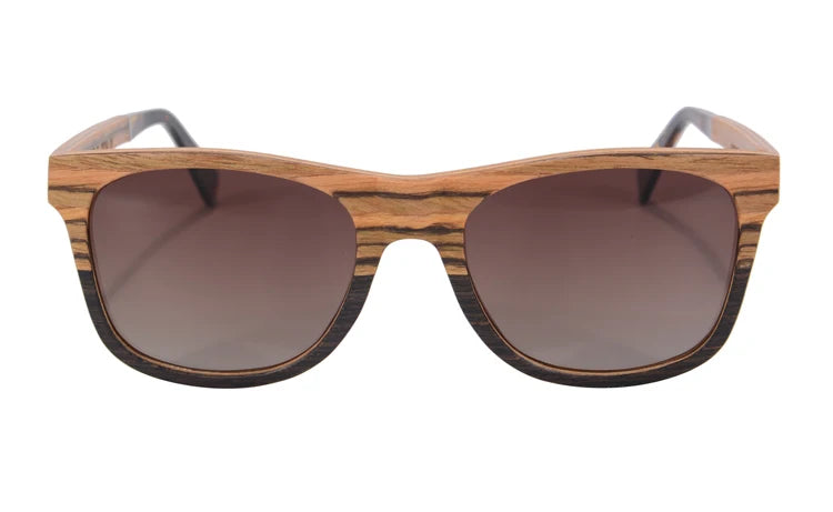 RBB Polarized Wood Frame Sunglasses – Unisex Square Ebony Shades for Biking & Outdoor Wear