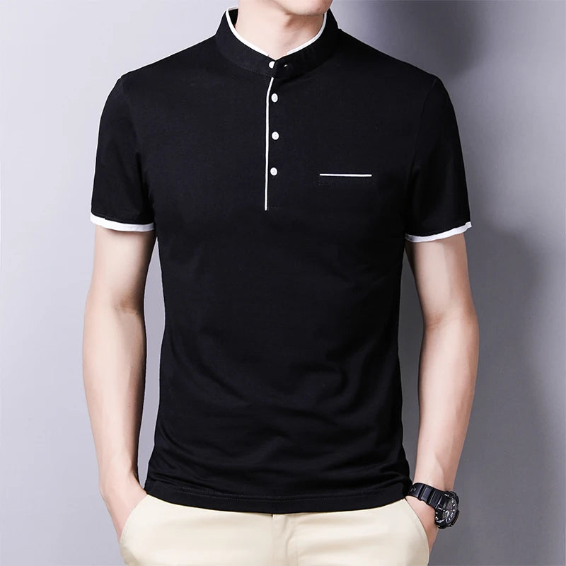 RBB 2025 Men’s Casual Fashion Stand-Up Collar Polo – Solid Color, Short Sleeve, Summer Versatile & Comfortable Top