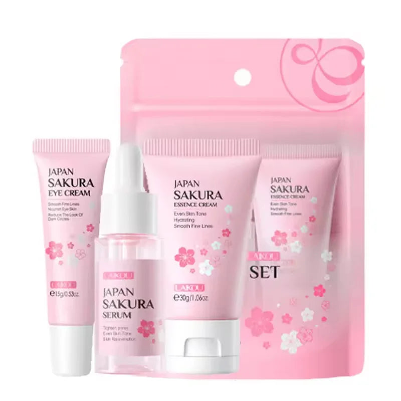 3-Piece Sakura Skincare Set – Cream, Serum & Eye Cream for Daily Moisturizing
