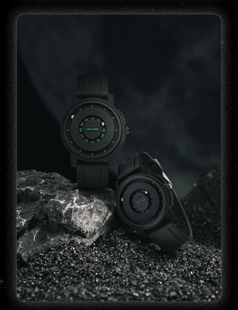 RBB New Men’s Black Stainless Steel Quartz Wristwatch – Magnetic Bead Pointer, Conceptual Dial, Casual Style