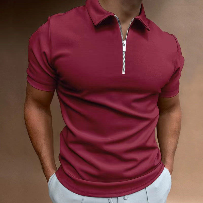 RBB Men’s Summer Solid Color Polo Shirt – Casual Short Sleeve Zipper Collar Streetwear Top