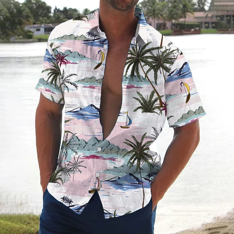 RBB Summer 2025 Men’s Hawaiian Shirt – 3D Animal & Plant Print, Short Sleeve, Beach Style, Plus Size up to 5XL