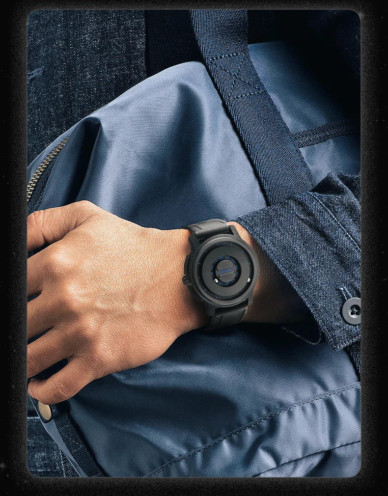 RBB New Men’s Black Stainless Steel Quartz Wristwatch – Magnetic Bead Pointer, Conceptual Dial, Casual Style