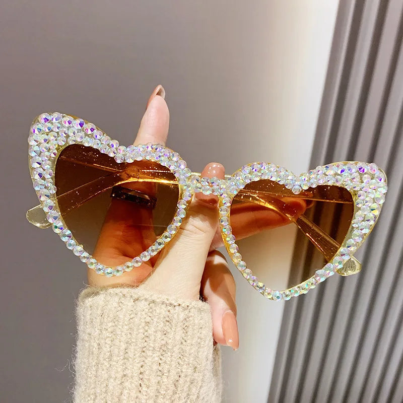RBB Luxury Diamond Frame Heart Shape Sunglasses – Large UV400 Protection for Women