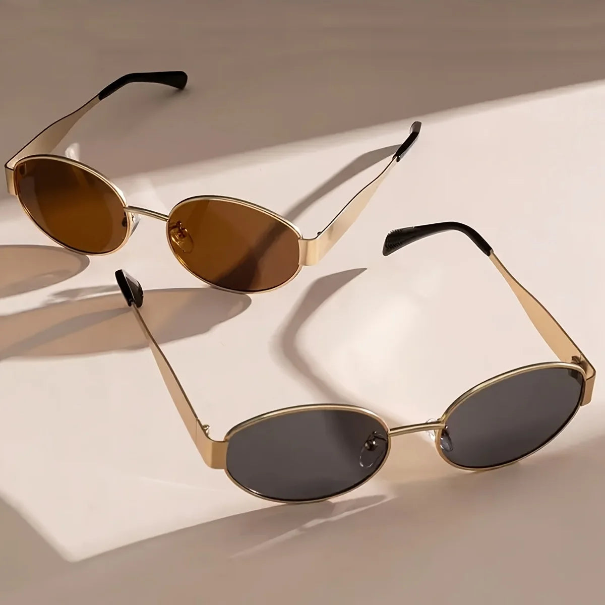 RBB Fashion Sunglasses – 2 Pairs Unisex Retro Oval Metal Frame Travel Eyewear Set