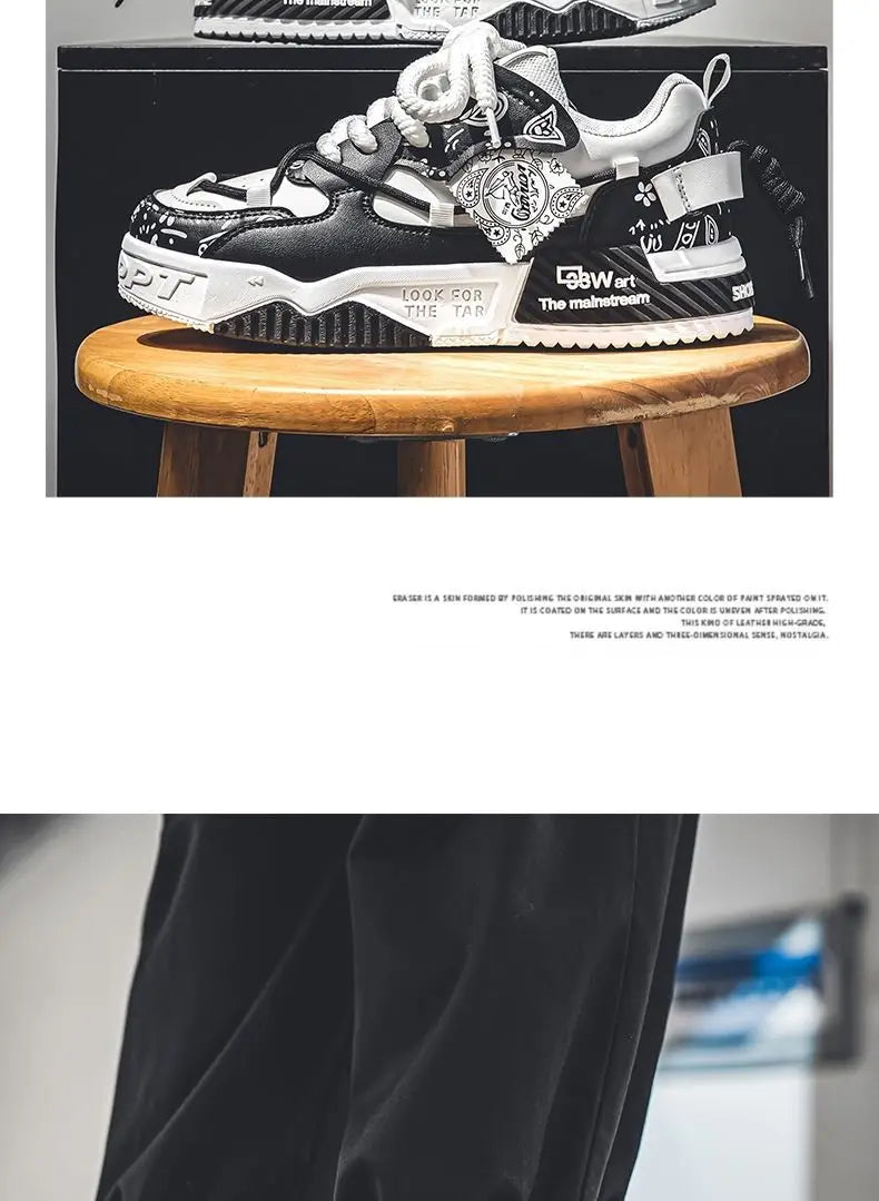 Men’s 2025 Platform Sneakers – Trendy Graffiti Skateboard Lace-Up, Soft Sole, Non-Slip Outdoor Sports Shoes