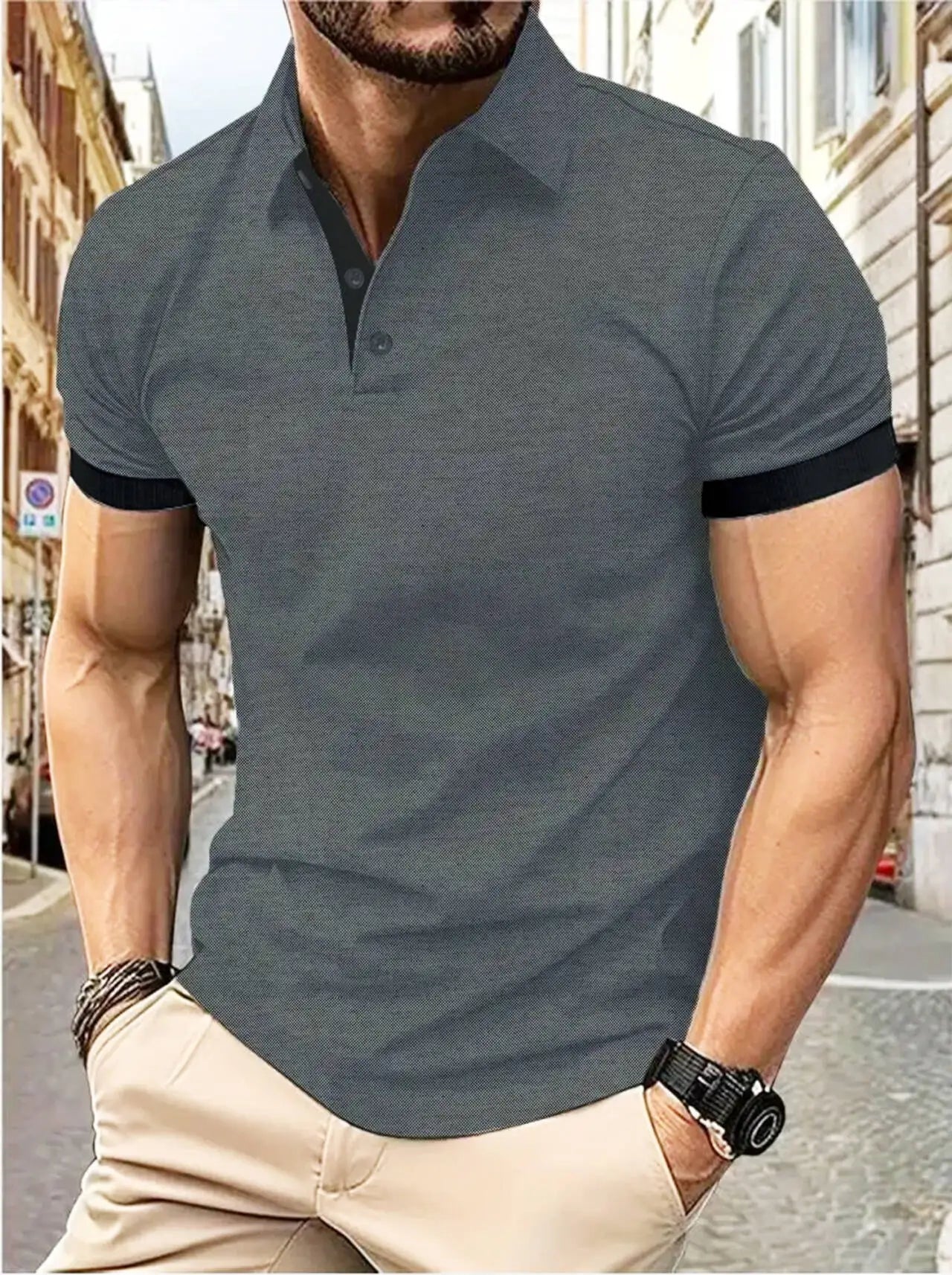 RBB Men’s Short Sleeve Color Matching Fashion Lapel Shirt – Stylish Casual Summer Top