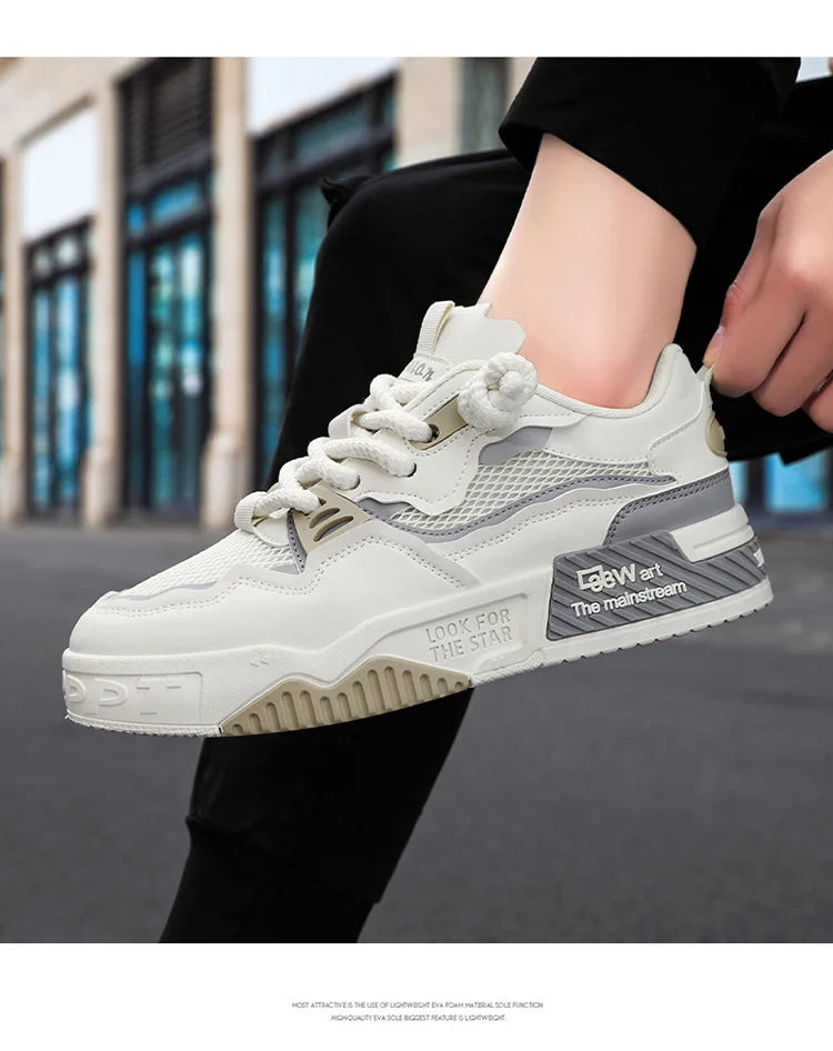 2025 Men’s Large-Size All-Season Soft Sole White Sneakers – Versatile Fashion Sports Shoes