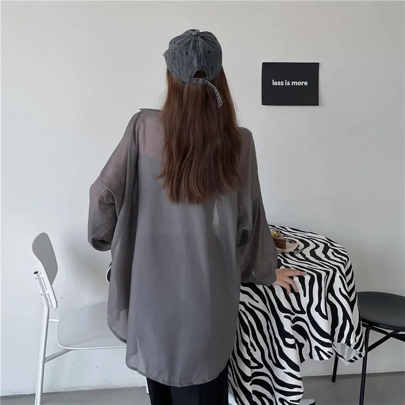 RBB Women’s Semi-Sheer Shimmer Long Sleeve Shirt – Lightweight Button-Down Collared Top for Spring/Summer