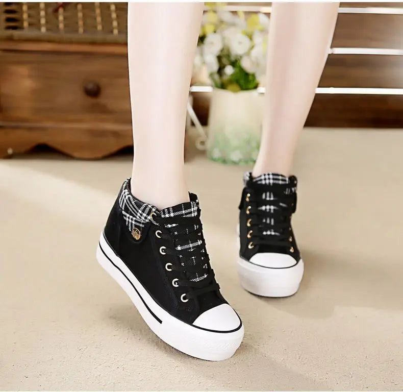 Women's Casual Shoes Flats Ladies Thick Sole Wedge Canvas Shoes Fashion Cowboy Shoes Women Sneakers Lace Up Zapatillas De Mujer